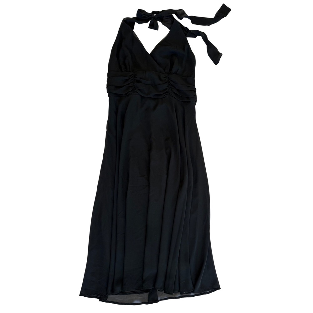 Connected Apparel Halter Ruched Midi Dress 12 Black Party Cocktail Y2K Evening